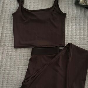 Brown Crop Top and Pants Set